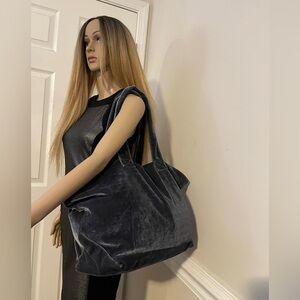 Tabitha Webb Velvet Oversized Grey Elegant Shoulder Tote Travel Bag